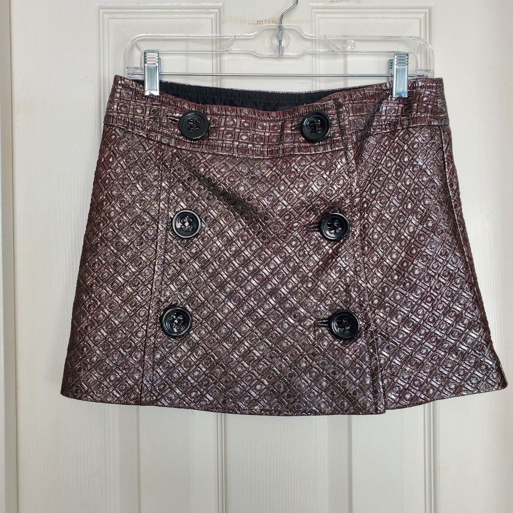 Express Design Studio Metallic Brocade Wrap Mini Skirt Size 6‎ Brown Silver